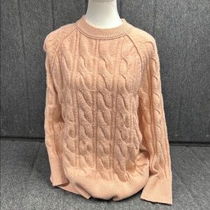 Aerie Pink Cable Knit Crew Neck Sweater